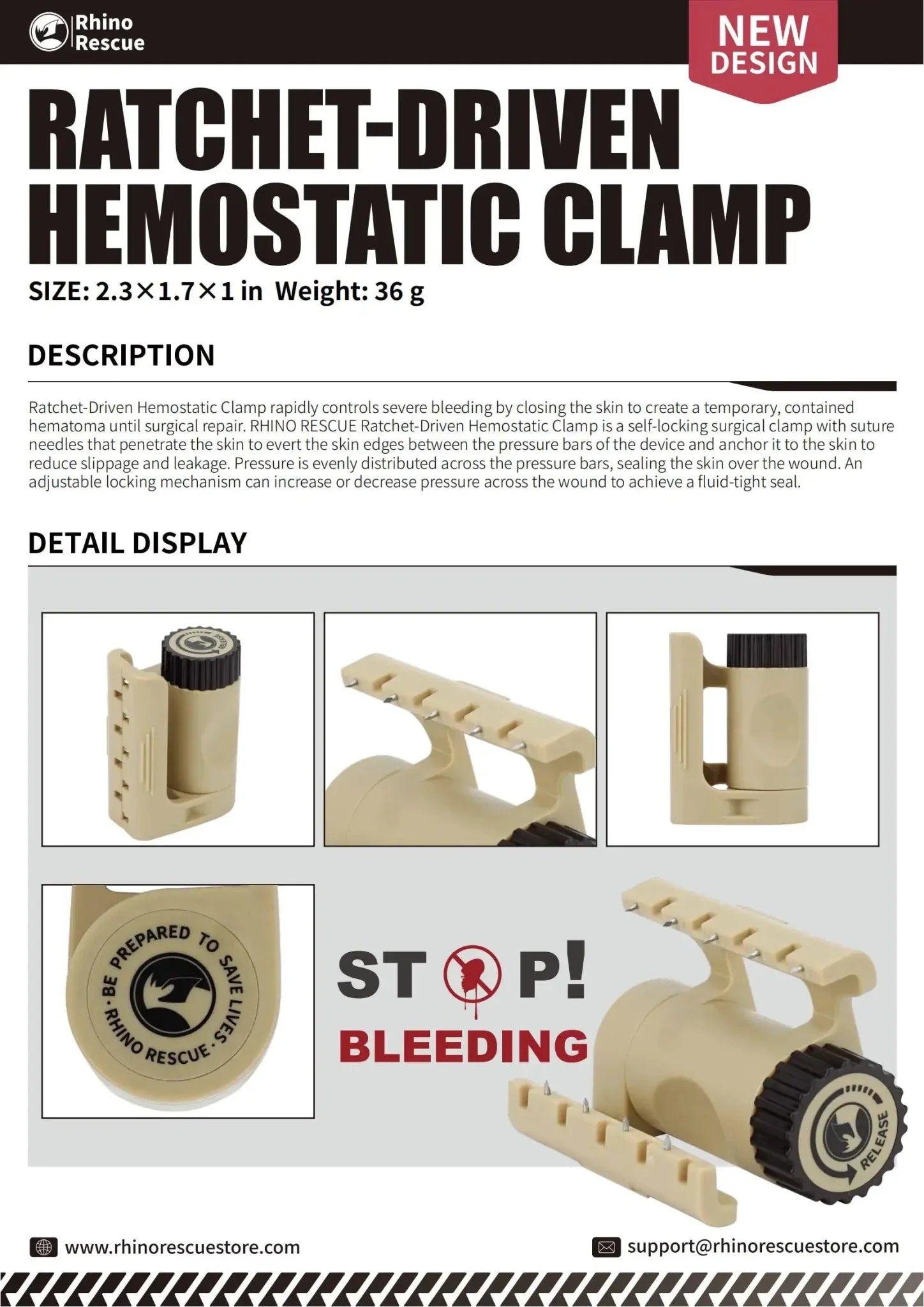 RHINO RESCUE Trauma Clamp | Ratchet - Lock Forceps for Emergency Bleeding Control | Surgical Steel - Rhino Global Store