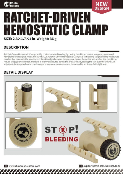 RHINO RESCUE Trauma Clamp | Ratchet - Lock Forceps for Emergency Bleeding Control | Surgical Steel - Rhino Global Store